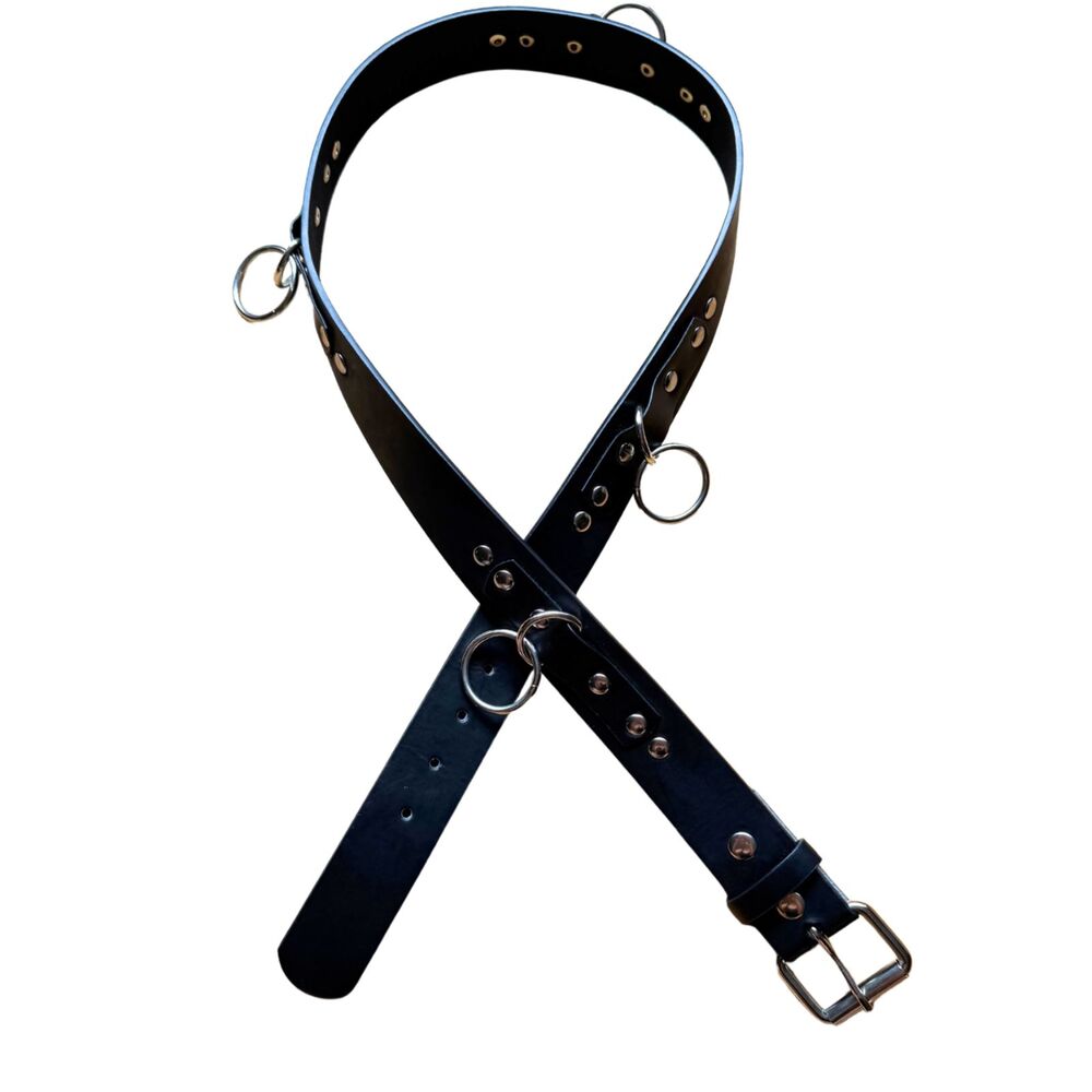 Hot Topic Black Silver O Ring Bondage Leather Belt Size XL 40-42 90s Punk Goth